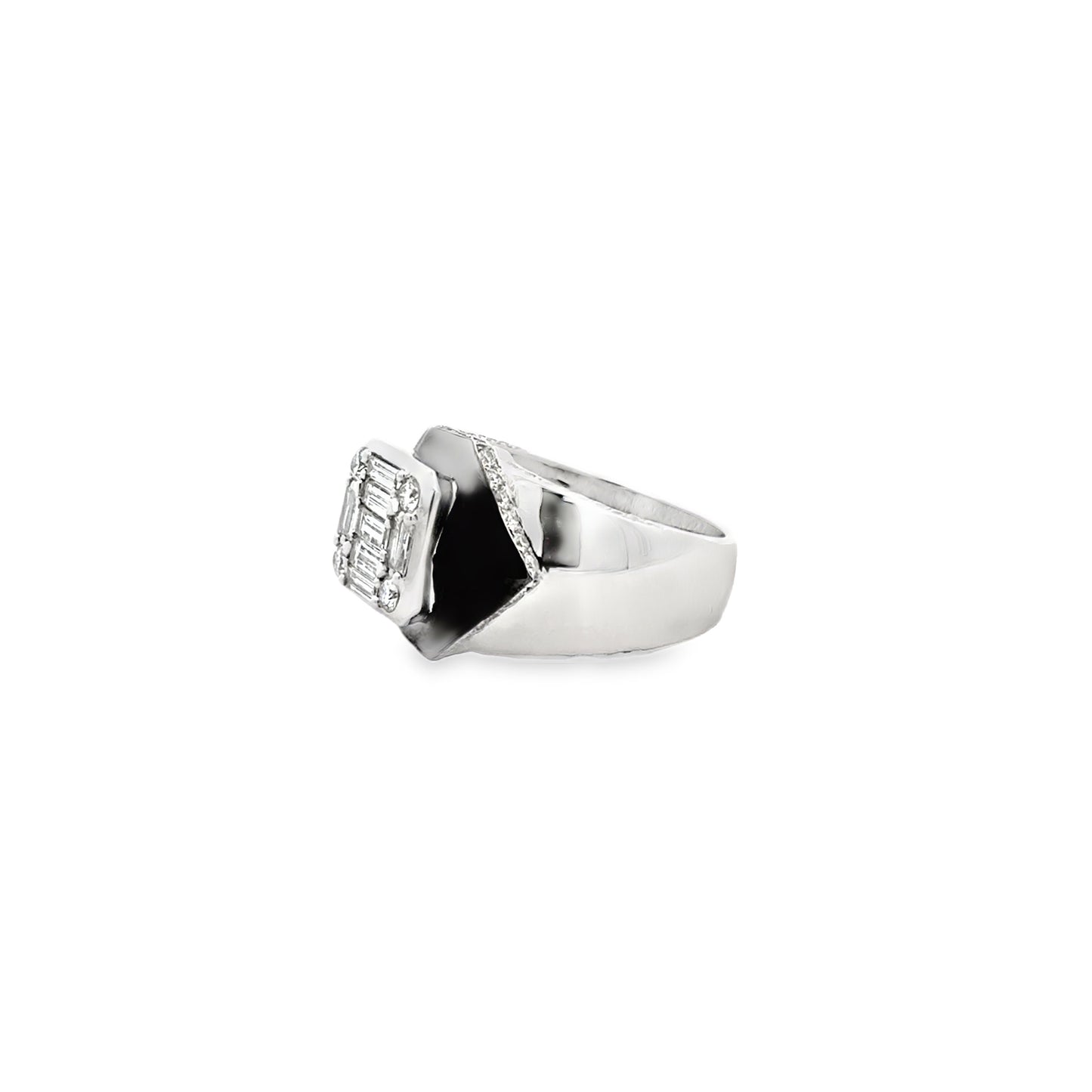 18k White Gold 1.39ctw Round Brilliant and Baguette Diamond Black Accent Cocktail Ring — right three-quarter angle