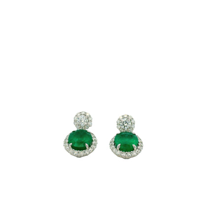 14k White Gold 5.21ctw GIA Certified Natural Green Emerald and Diamond Dangle Earrings — right three-quarter angle