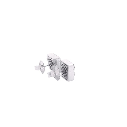 14k White Gold Baguette and Round Diamond Cluster Stud Earrings — right side three-quarter view