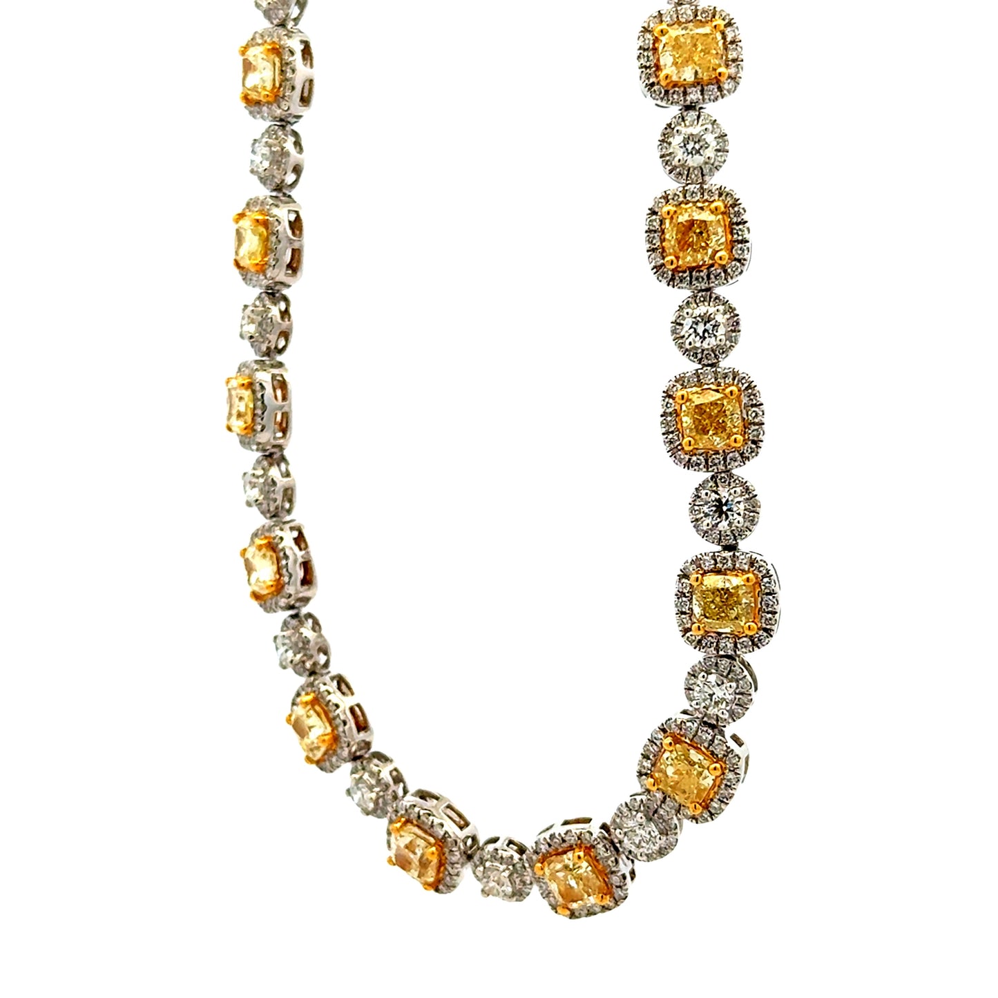 18k Two-Tone Gold GIA Certified 17.11ct Fancy Yellow Diamond & 7.98ctw Round Diamond Bezel… — right three-quarter angle