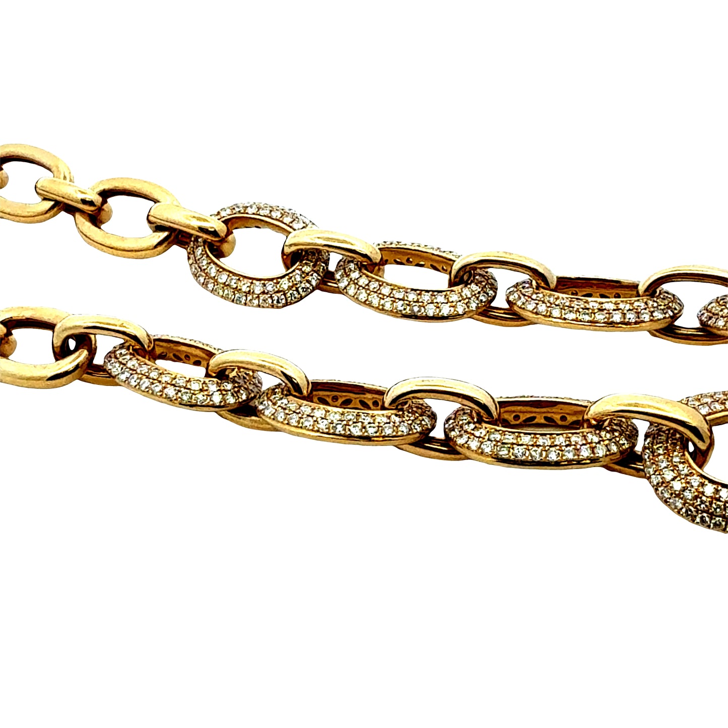 18k Yellow Gold 89.6ctw Pavé Natural Diamond Oval Link Necklace — right three-quarter angle