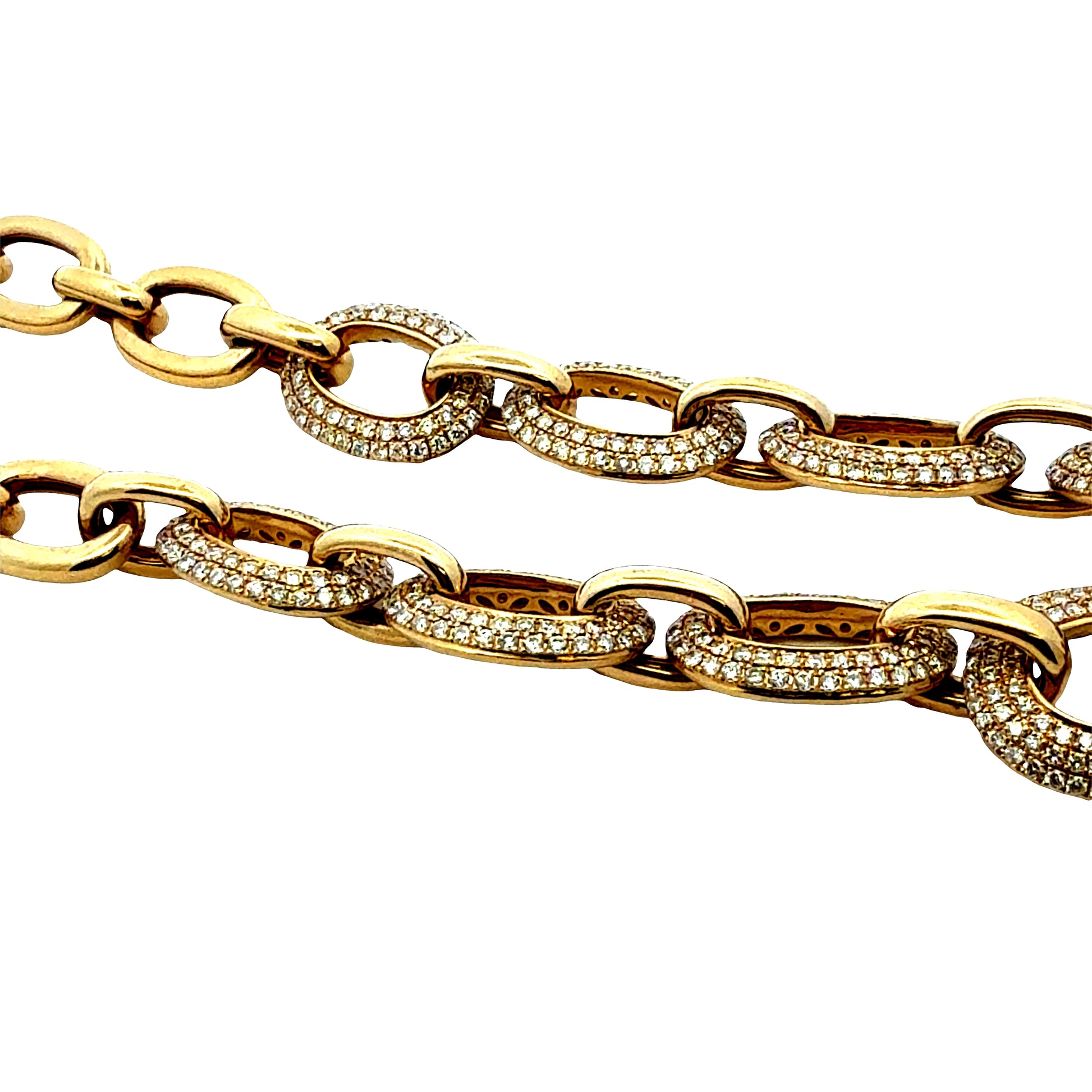 18k Yellow Gold 89.6ctw Pavé Natural Diamond Oval Link Necklace — right three-quarter angle