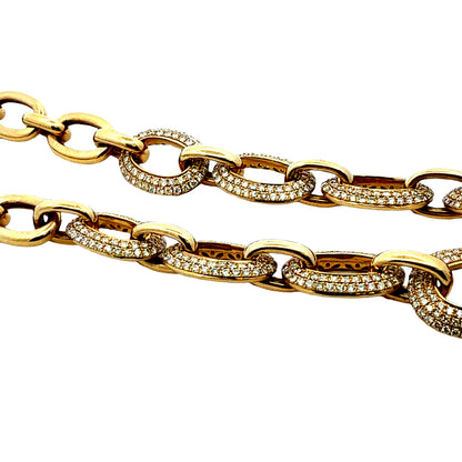 18k Yellow Gold 89.6ctw Pavé Natural Diamond Oval Link Necklace — right three-quarter angle