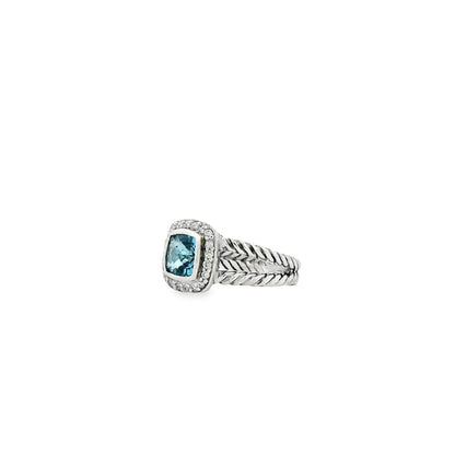 David Yurman Petite Albion Sterling Silver Blue Topaz and Diamond Ring — right three-quarter angle
