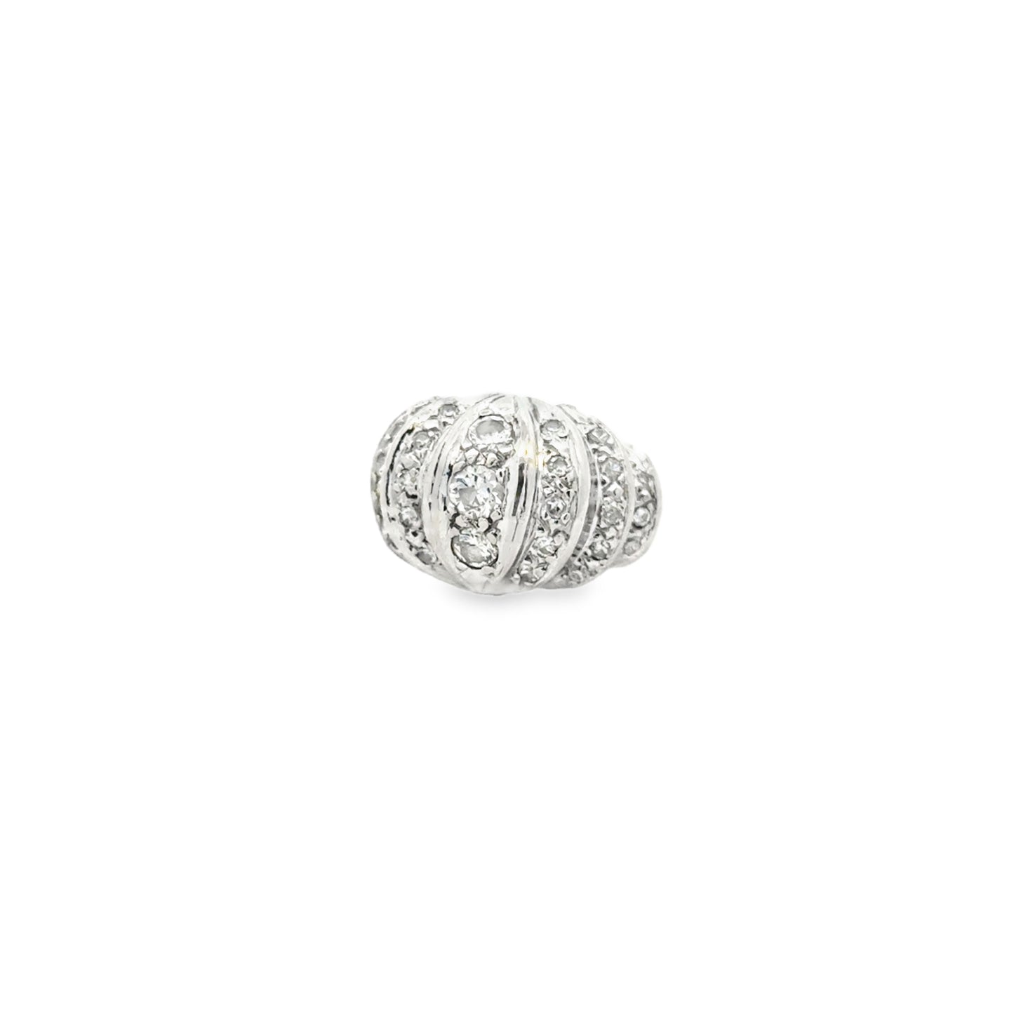 White Gold Pavé Diamond Bombe Dome Cocktail Ring — right three-quarter angle