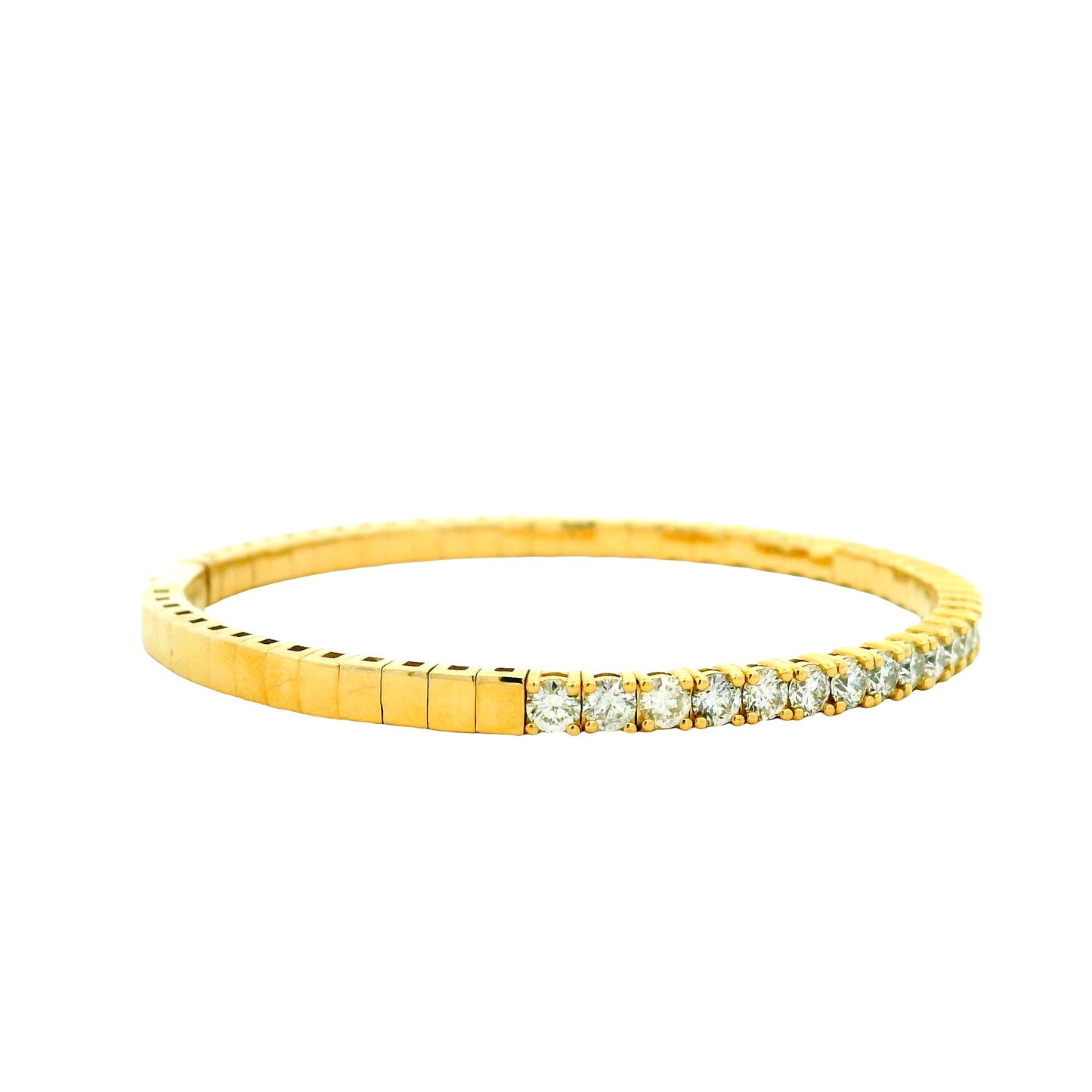 14k Yellow Gold 3.15ctw Round Brilliant Diamond Halfway Bangle Bracelet — right three-quarter angle