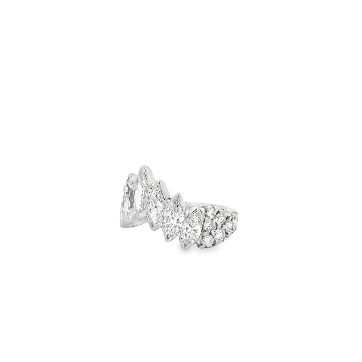 18k White Gold 3.80ctw Marquise and 2.20ctw Round Brilliant Diamond Contour Wedding Band — right three-quarter angle