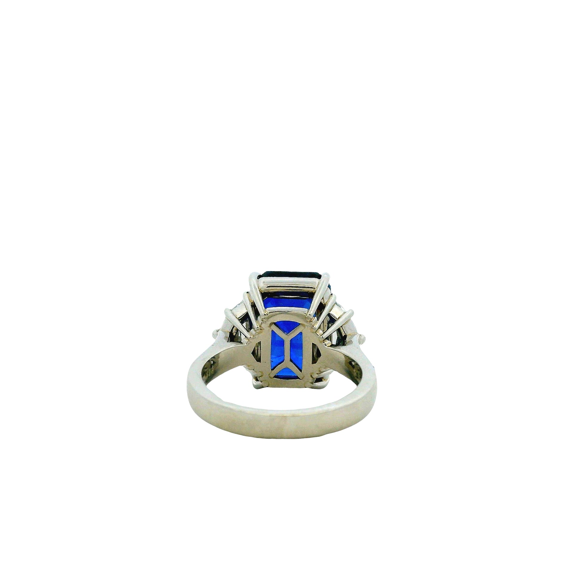 Platinum 10.15ct Emerald Cut Ceylon Royal Blue Sapphire and 0.82ctw Diamond Ring — right three-quarter angle