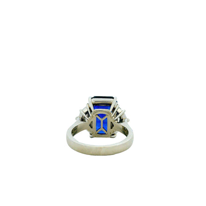Platinum 10.15ct Emerald Cut Ceylon Royal Blue Sapphire and 0.82ctw Diamond Ring — right three-quarter angle