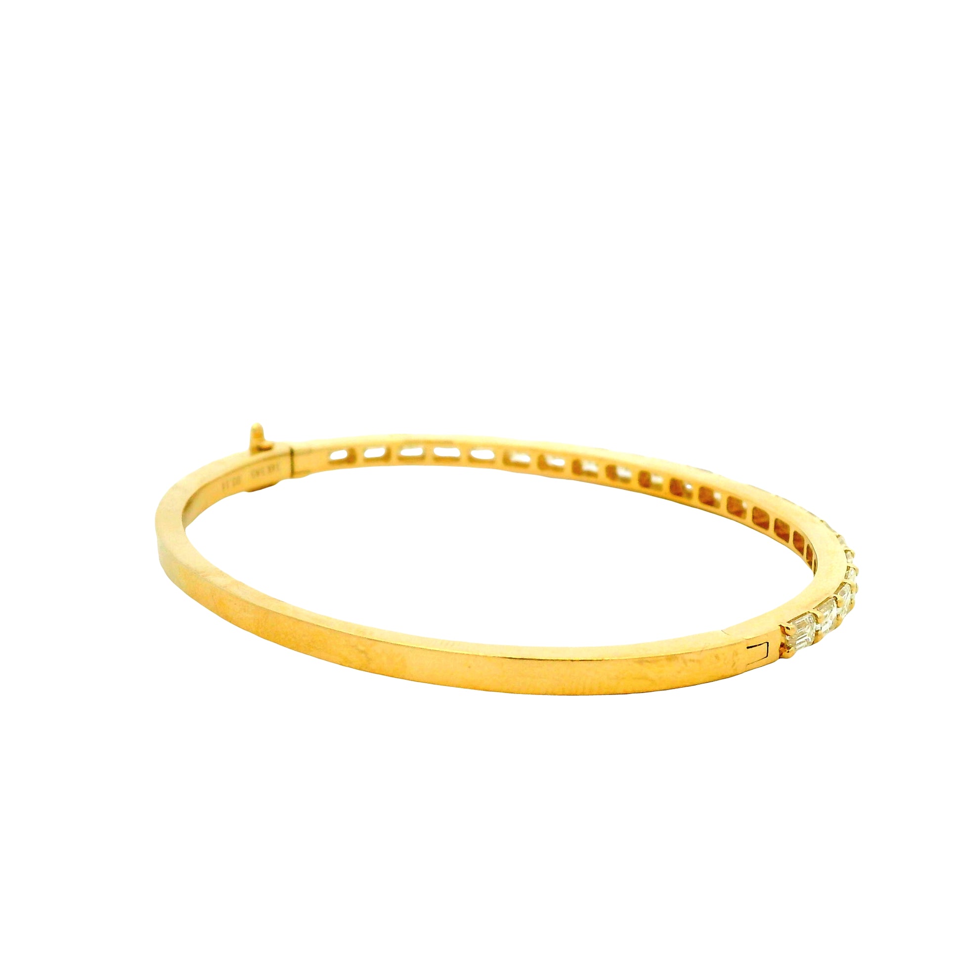 14k Yellow Gold 3.14ctw Emerald Cut Diamond Bangle Bracelet — right three-quarter angle