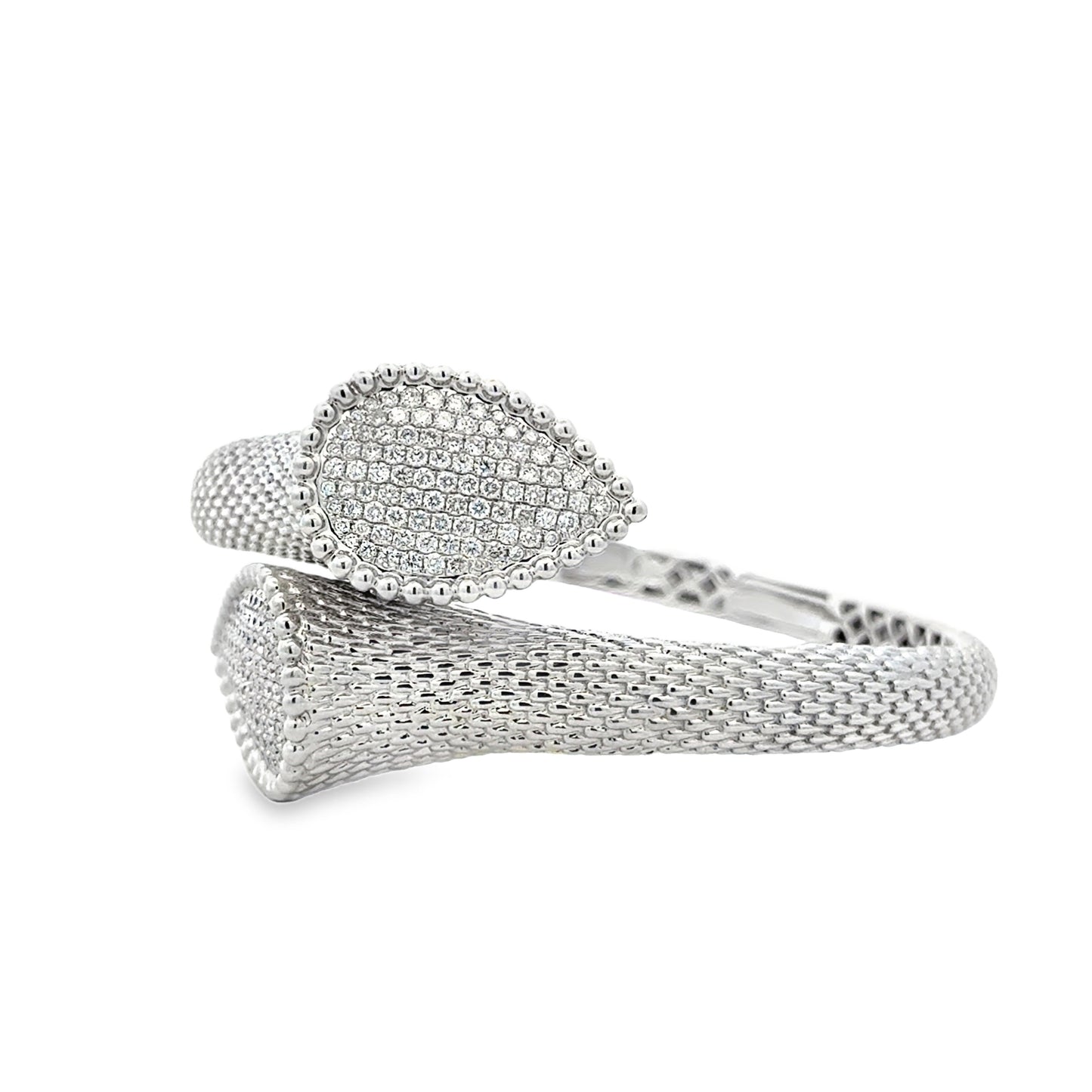 18k White Gold 2.17ctw Round Brilliant Diamond Pavé Bangle Bracelet — right three-quarter angle