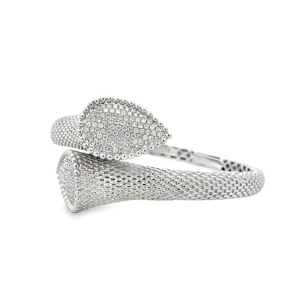 18k White Gold 2.17ctw Round Brilliant Diamond Pavé Bangle Bracelet — right three-quarter angle