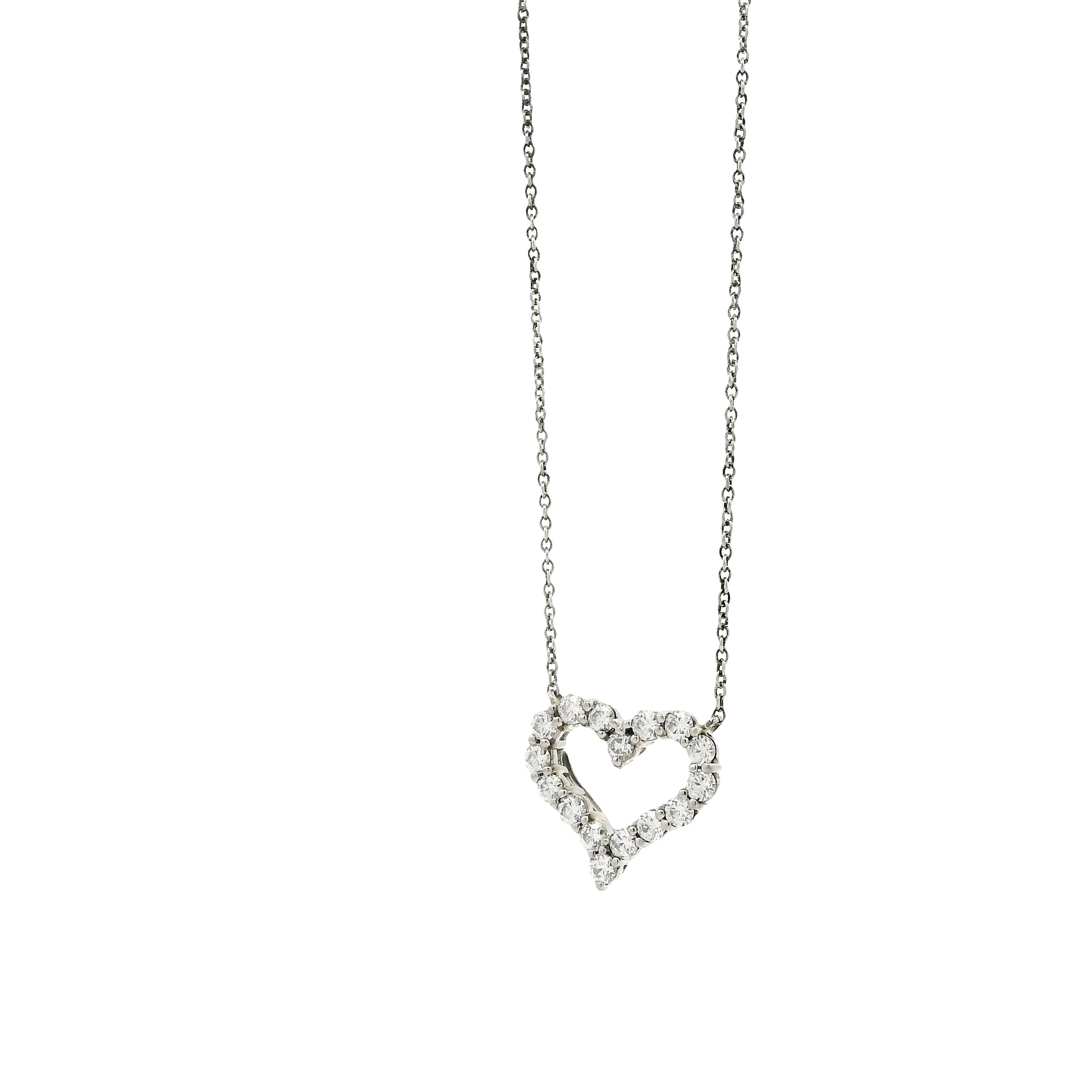Tiffany & Co. Platinum 0.54ctw Round Brilliant Diamond Open Heart Pendant Necklace 16" — right three-quarter angle