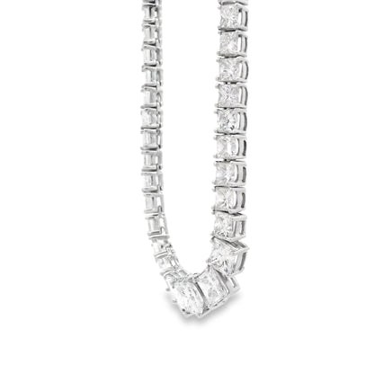 18k White Gold 19.06ctw Princess Cut Diamond Graduated Tennis Necklace 16" — right three-quarter angle