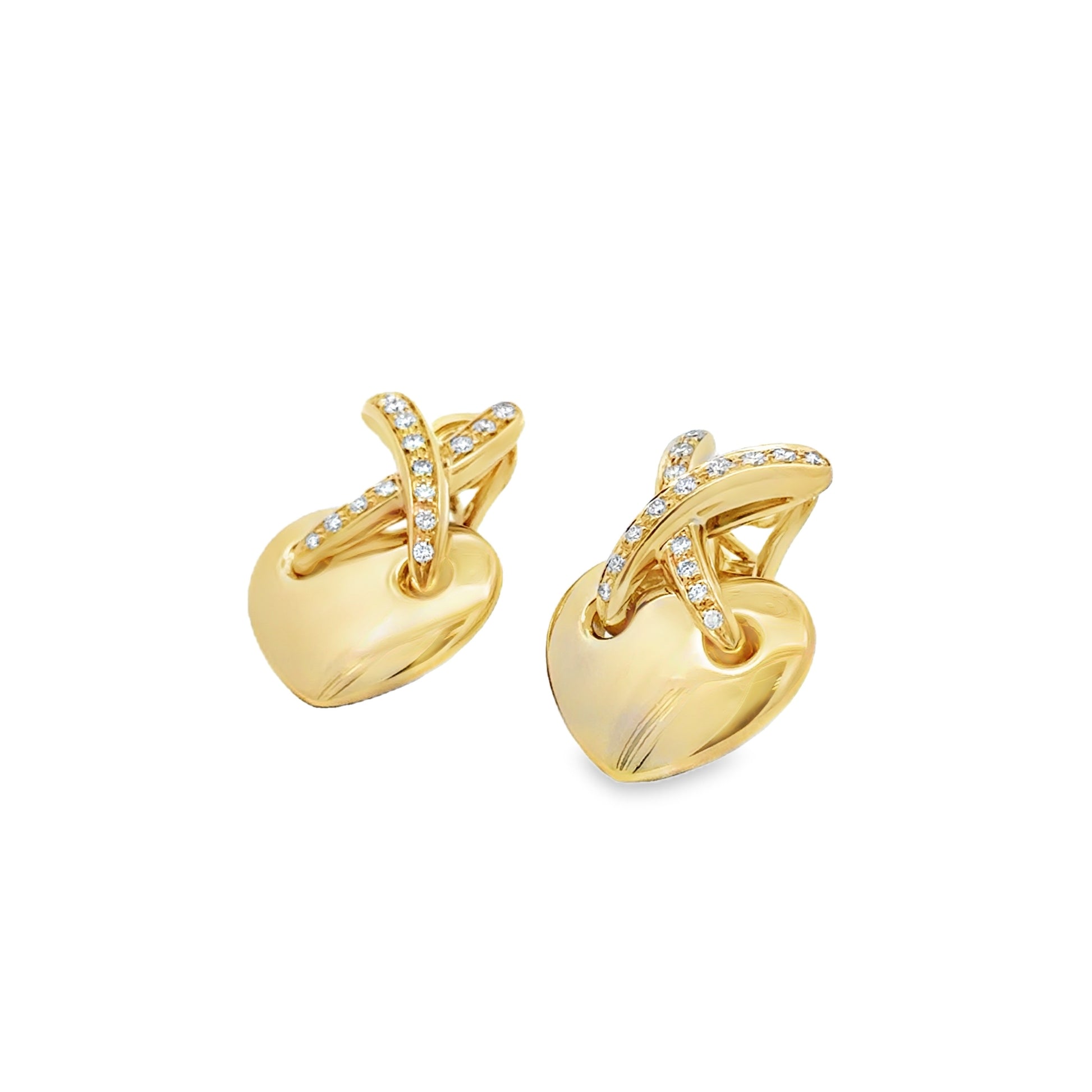 Chaumet 18k Yellow Gold 0.60ctw Round Brilliant Diamond Heart Clip-On Earrings — right three-quarter angle