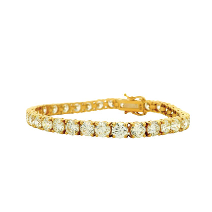 18k Yellow Gold 16.72ctw Round Brilliant Natural Diamond Tennis Bracelet — right three-quarter angle