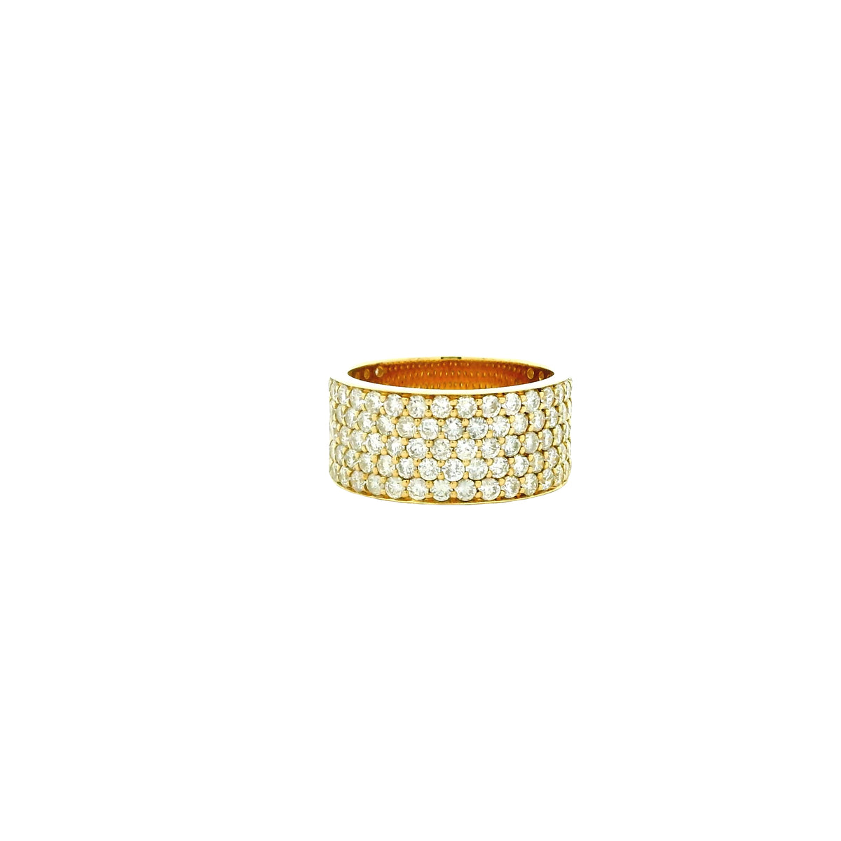 14k Yellow Gold 3.61ctw Round Brilliant Diamond White Pavé Dome Ring — right three-quarter angle