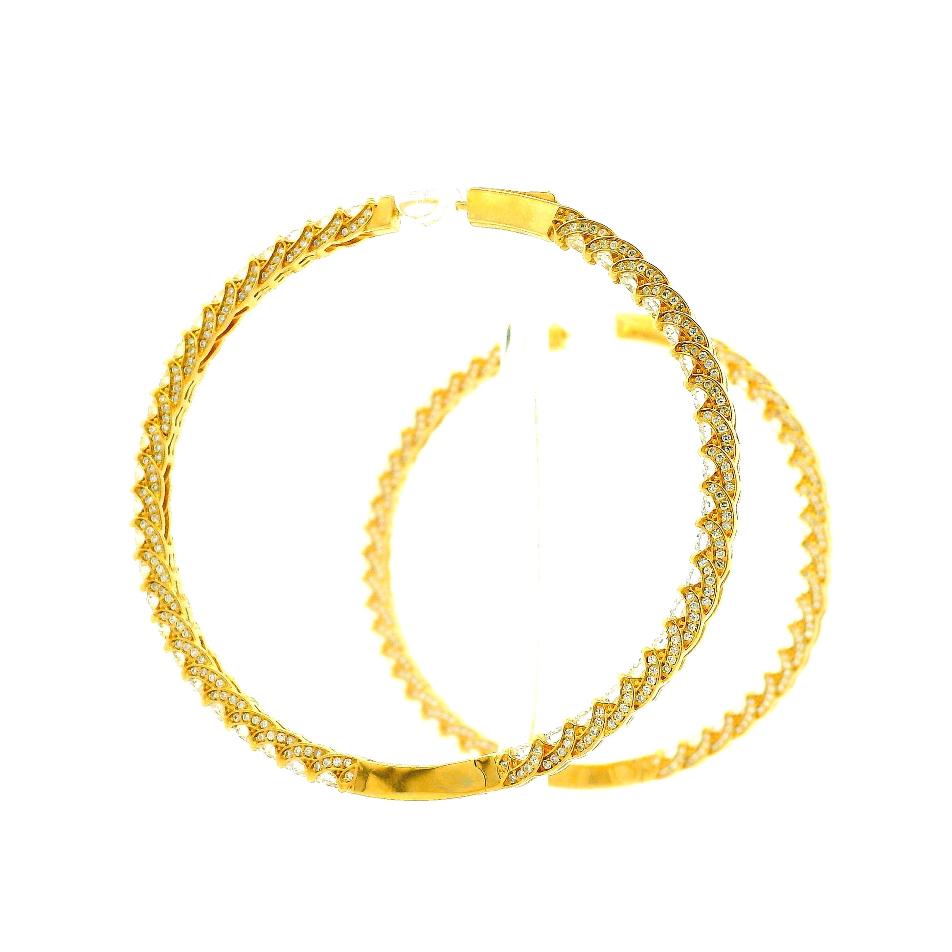 14k Yellow Gold 11.70ctw Round Diamond Inside Out Hoop Earrings — right three-quarter angle