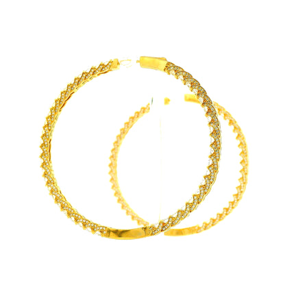 14k Yellow Gold 11.70ctw Round Diamond Inside Out Hoop Earrings — right three-quarter angle