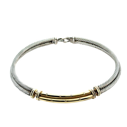 David Yurman Sterling Silver & 18k Gold Metro Diamond Choker Necklace 15" — right three-quarter angle