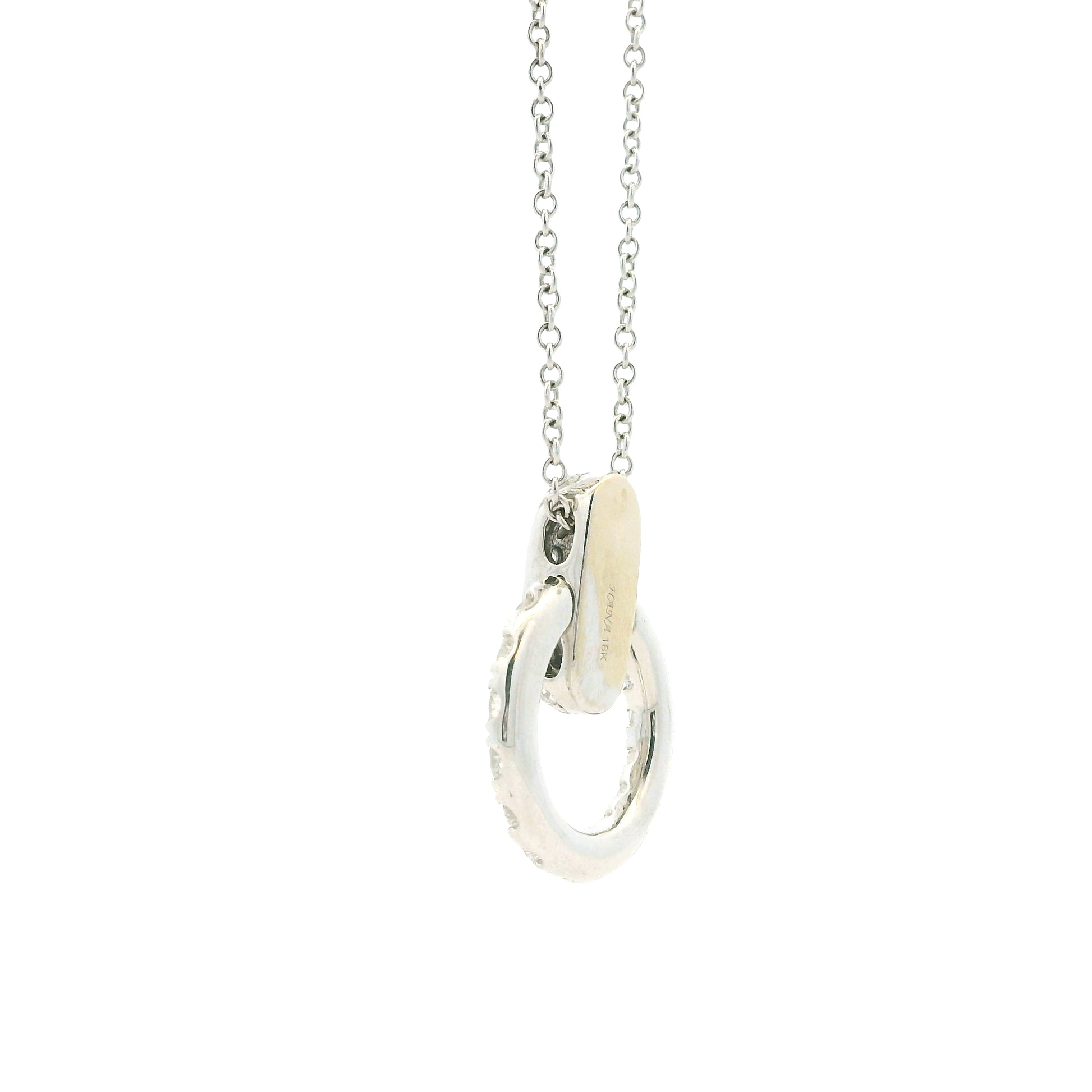 18k White Gold 1.41ctw Round Brilliant Diamond Pavé Circle Pendant Necklace — right three-quarter angle