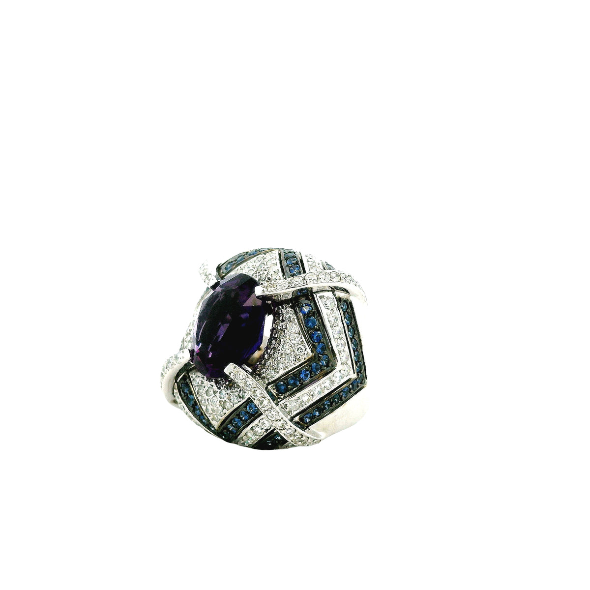 18k White Gold Amethyst and 3.00ctw Diamond Pavé Cocktail Ring — right three-quarter angle