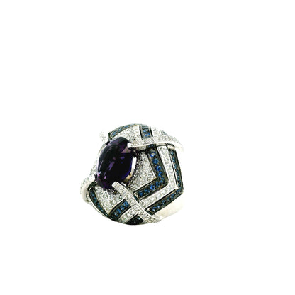 18k White Gold Amethyst and 3.00ctw Diamond Pavé Cocktail Ring — right three-quarter angle