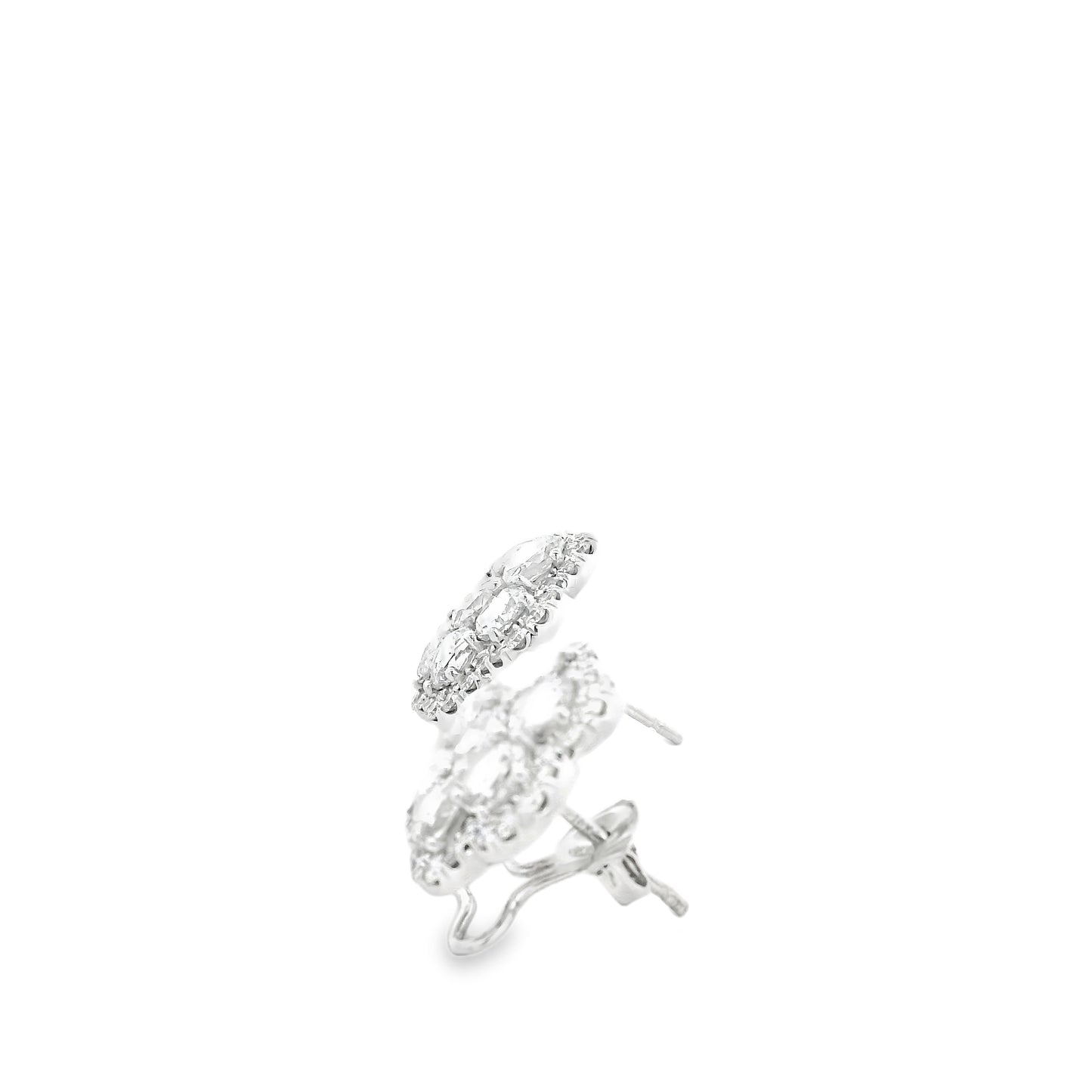 14k White Gold 3.60ctw Old Cut Natural Diamond Flower Cluster Button Earrings — right three-quarter angle