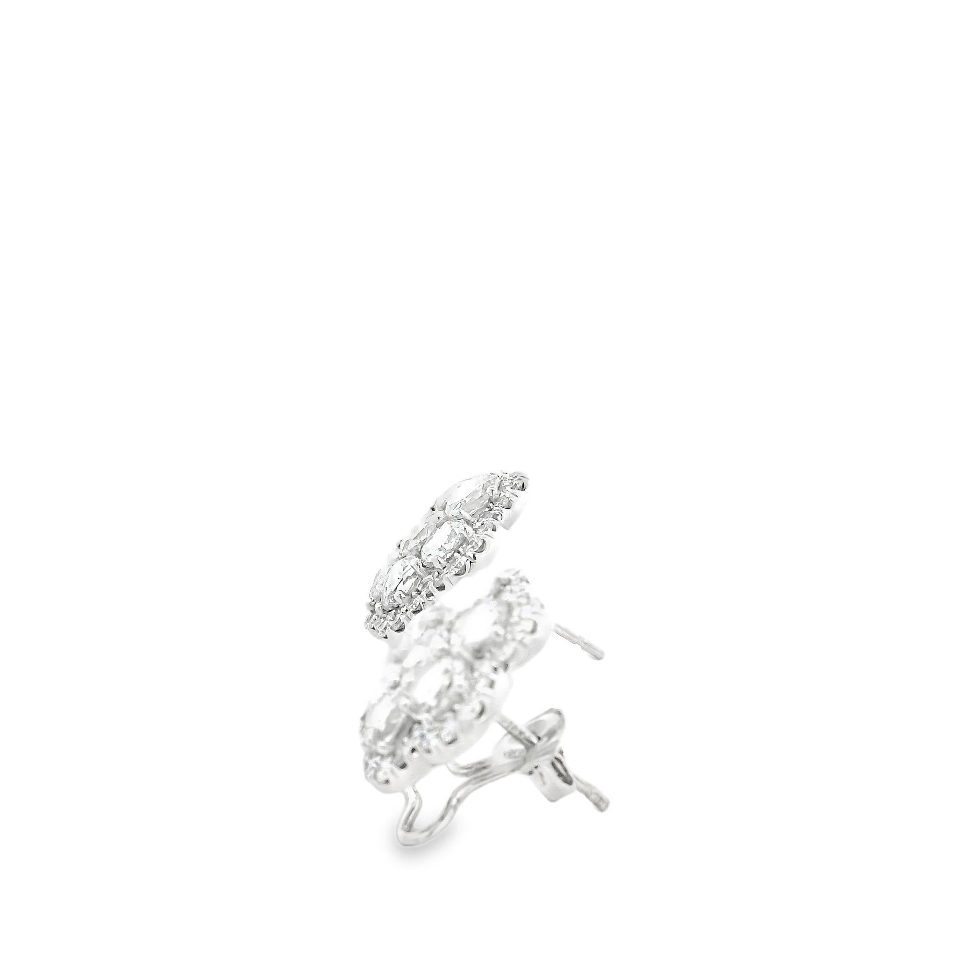 14k White Gold 3.60ctw Old Cut Natural Diamond Flower Cluster Button Earrings — right three-quarter angle