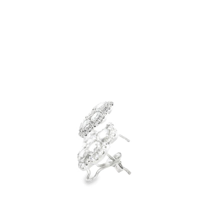 14k White Gold 3.60ctw Old Cut Natural Diamond Flower Cluster Button Earrings — right three-quarter angle