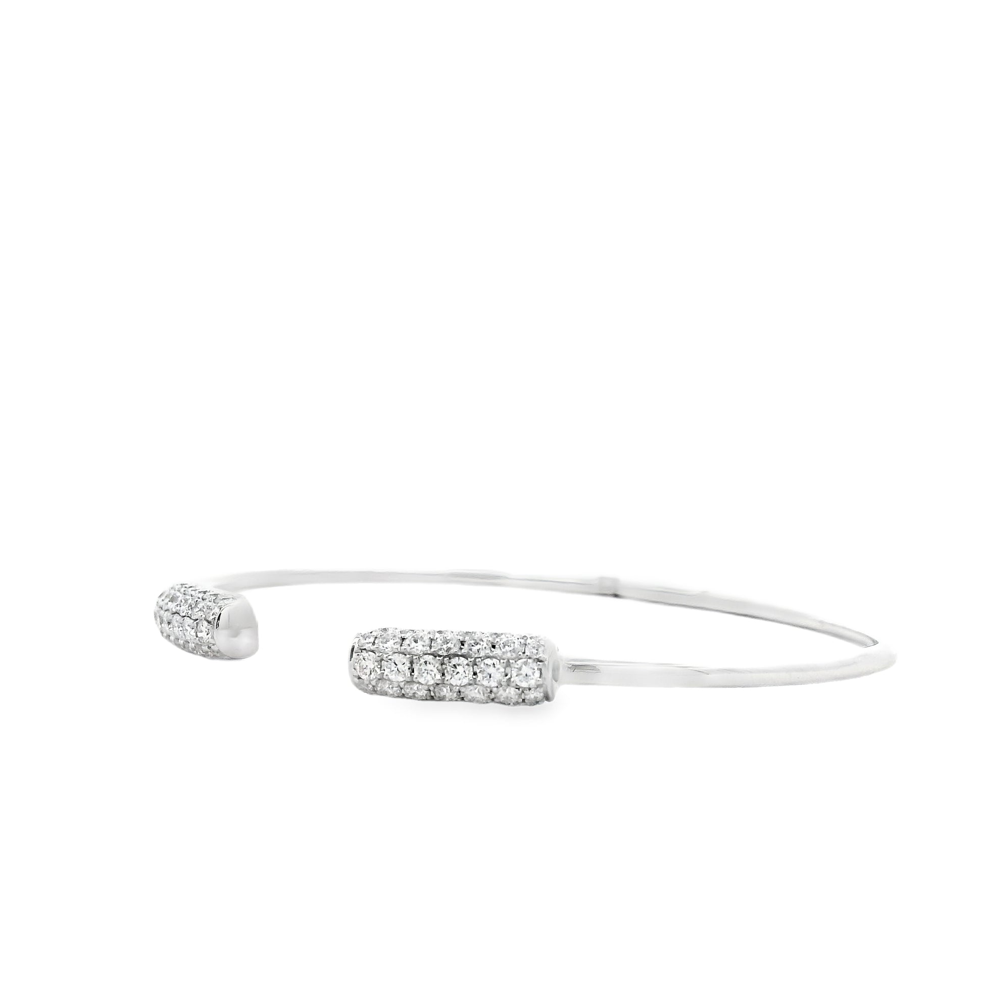 18k White Gold 1.34ctw Round Brilliant Diamond Pavé Cuff Bangle Bracelet — right three-quarter angle