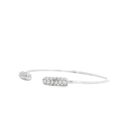 18k White Gold 1.34ctw Round Brilliant Diamond Pavé Cuff Bangle Bracelet — right three-quarter angle