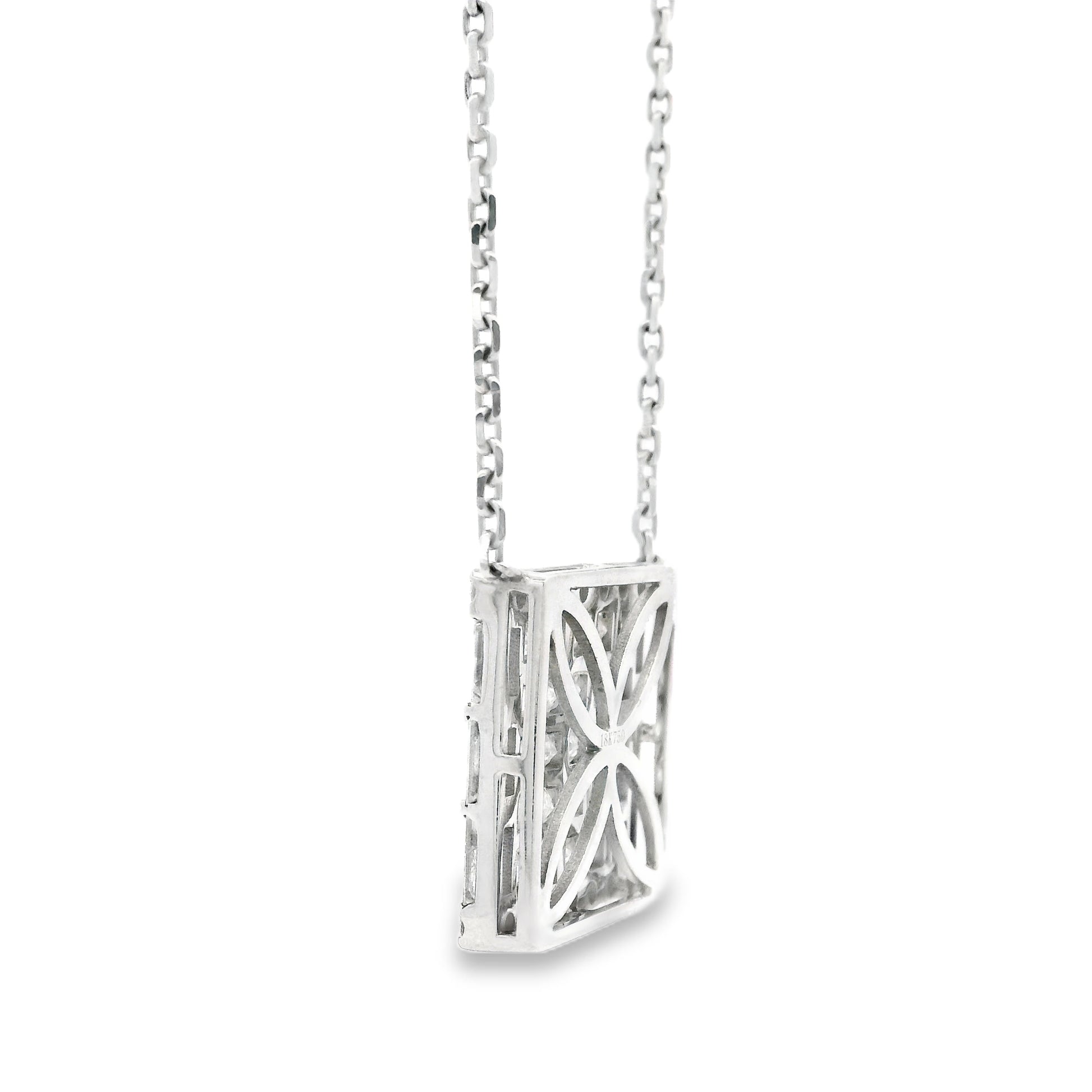 18k White Gold 4.00ctw Baguette & Princess Cut Diamond Invisible Set Pendant Necklace — right three-quarter angle