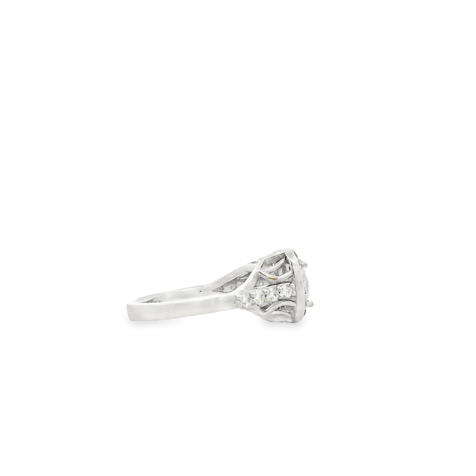 14k White Gold 1.49ctw Oval & Pear Cut Diamond Pavé Halo Toi et Moi Ring — right three-quarter angle