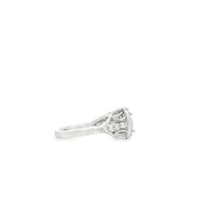 14k White Gold 1.49ctw Oval & Pear Cut Diamond Pavé Halo Toi et Moi Ring — right three-quarter angle