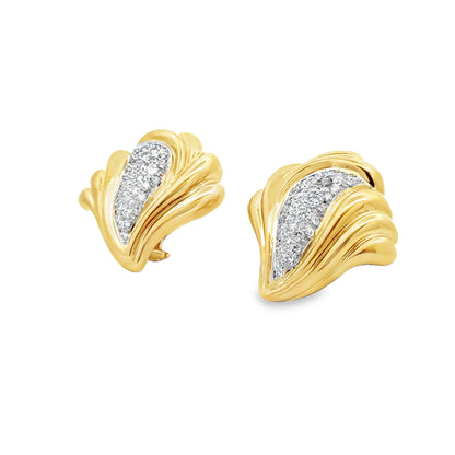 14k Yellow Gold 2.0ctw Round Brilliant Diamond Vintage Swirl Clip-On Earrings — right three-quarter angle