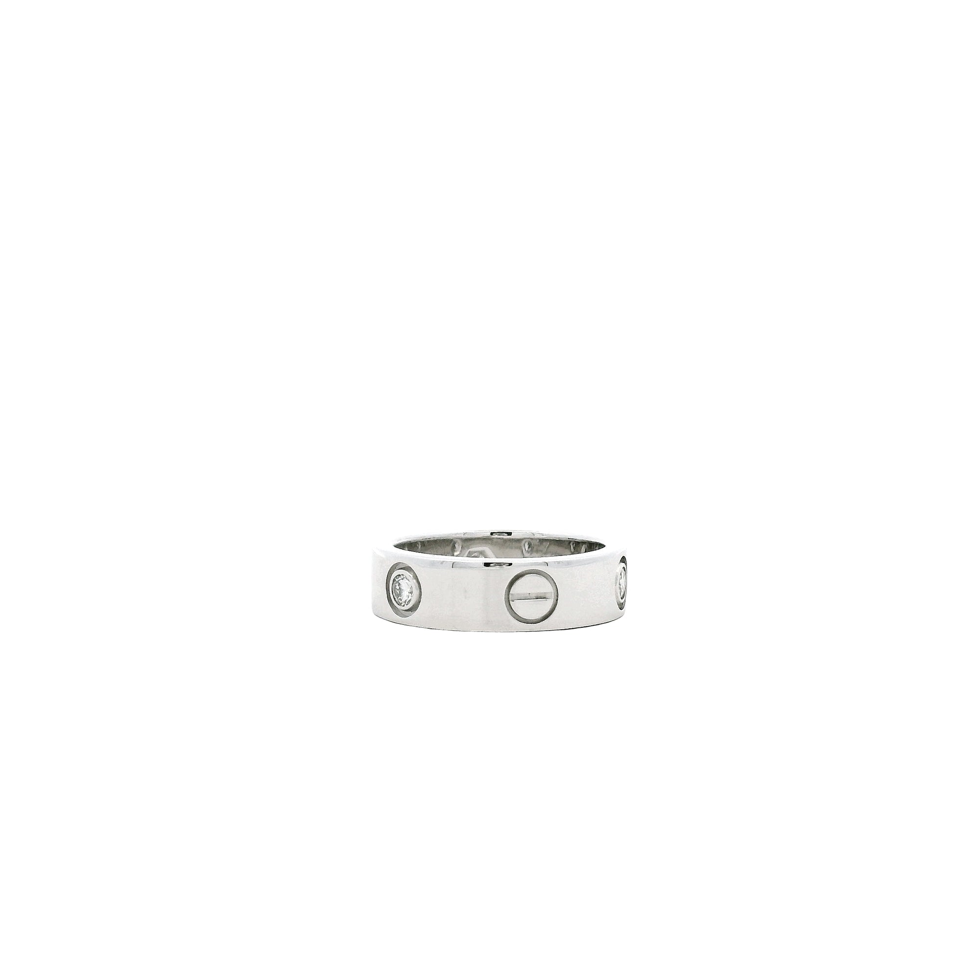 Cartier 18k White Gold 3 Diamond Love Ring — right three-quarter angle