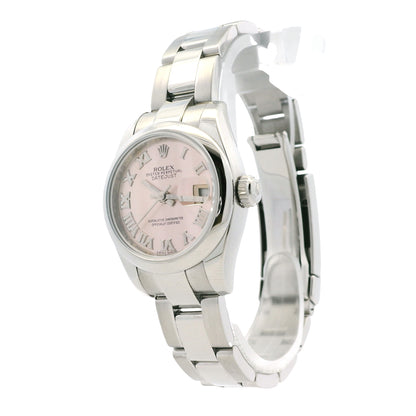 Rolex 179160 Lady-Datejust 26mm Pink Dial Stainless Steel Watch — right side three-quarter view