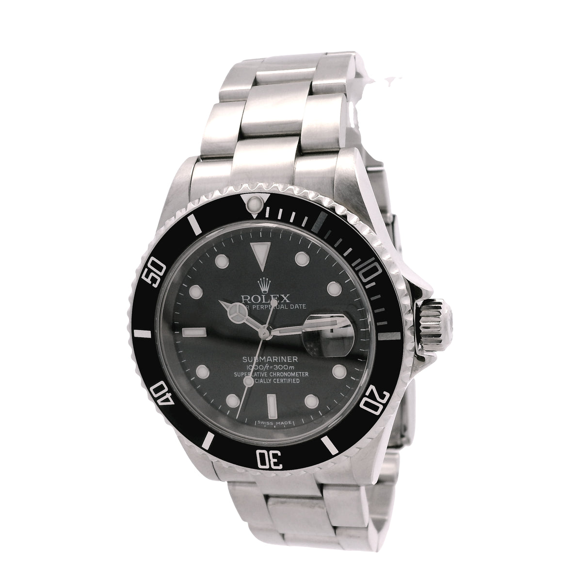 Rolex 16610 Submariner 40mm Black Dial Stainless Steel Watch — right side three-quarter view