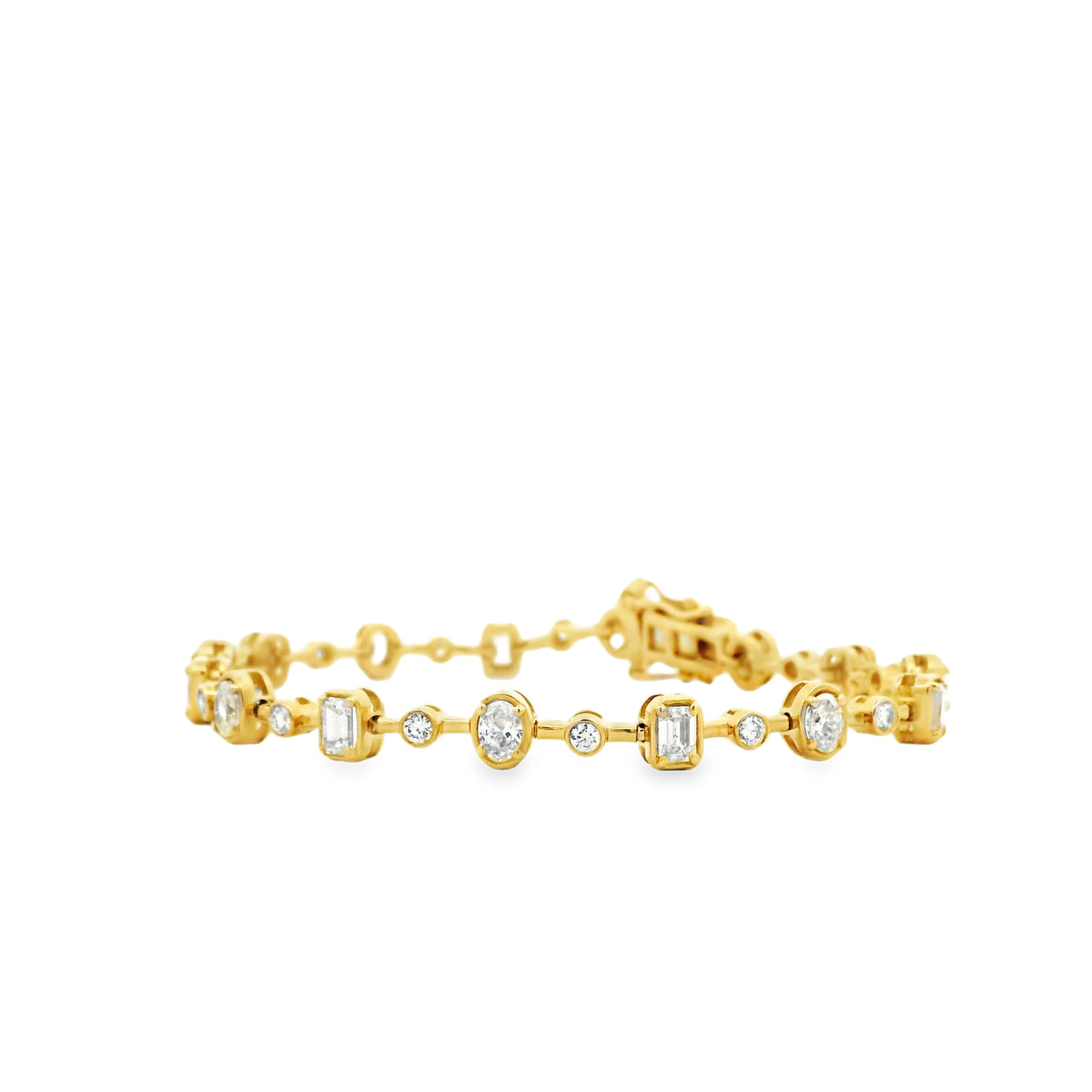 14k Yellow Gold 3.58ctw Mixed Cut Diamond Tennis Bracelet — right three-quarter angle