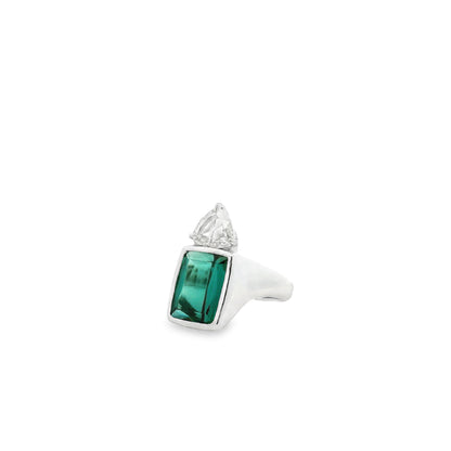 Platinum 4ct Tourmaline and 0.90ctw Trilliant Cut Diamond Ring — right three-quarter angle