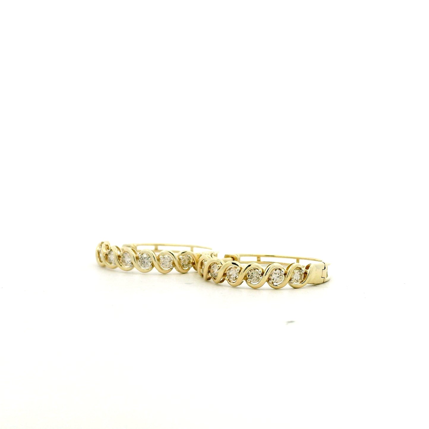10k Yellow Gold 1.40ctw Bezel-Set Round Diamond Hoop Earrings — right three-quarter angle