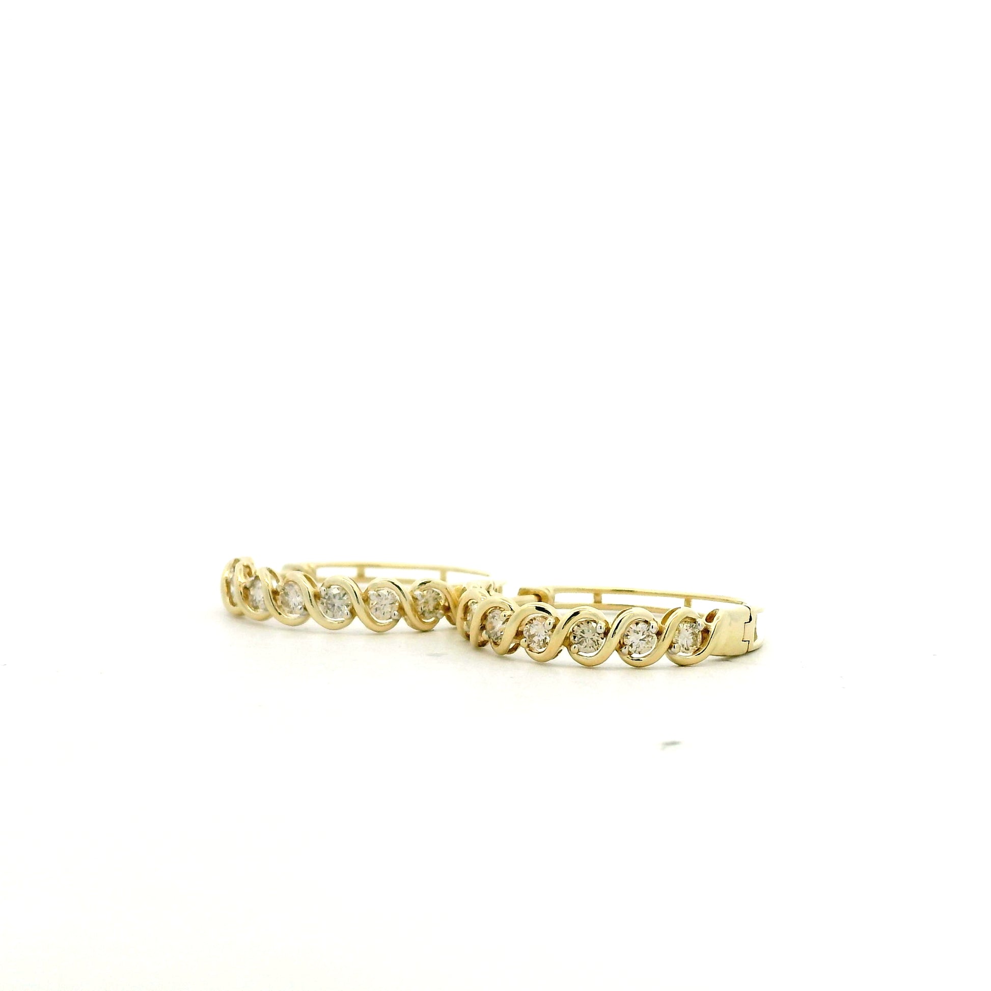 10k Yellow Gold 1.40ctw Bezel-Set Round Diamond Hoop Earrings — right three-quarter angle