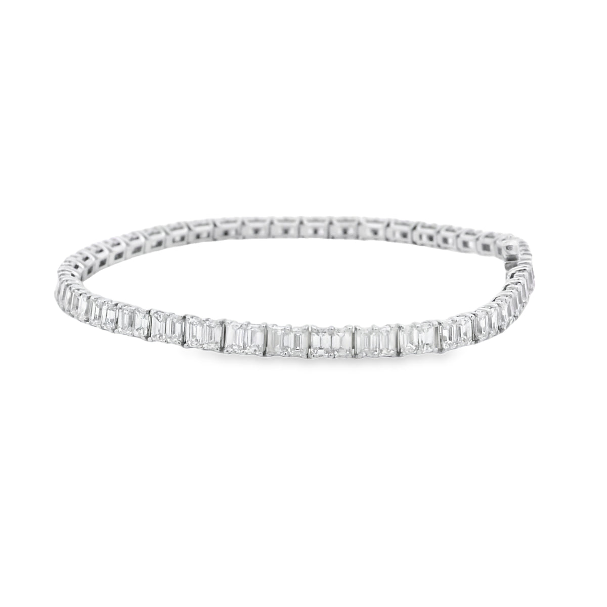 18k White Gold 6.80ctw Emerald Cut Diamond Tennis Bracelet — right three-quarter angle