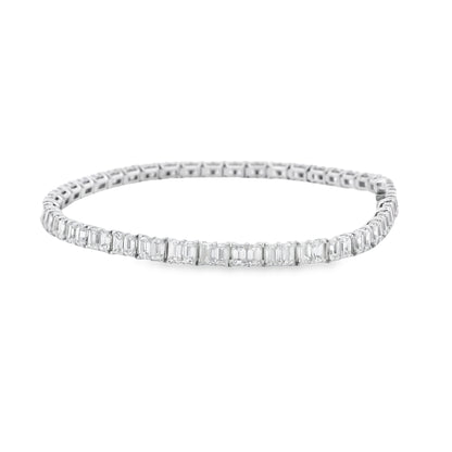 18k White Gold 6.80ctw Emerald Cut Diamond Tennis Bracelet — right three-quarter angle