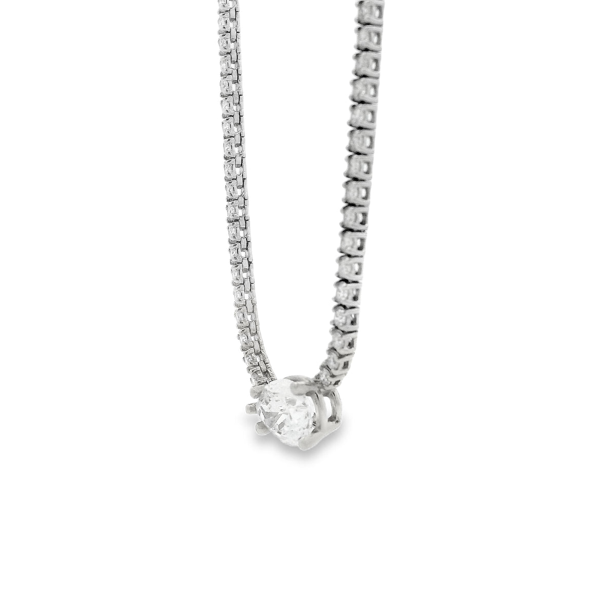 GIA Certified 1.06ct D VS2 Pear Cut Diamond Pendant Tennis Necklace — right three-quarter angle