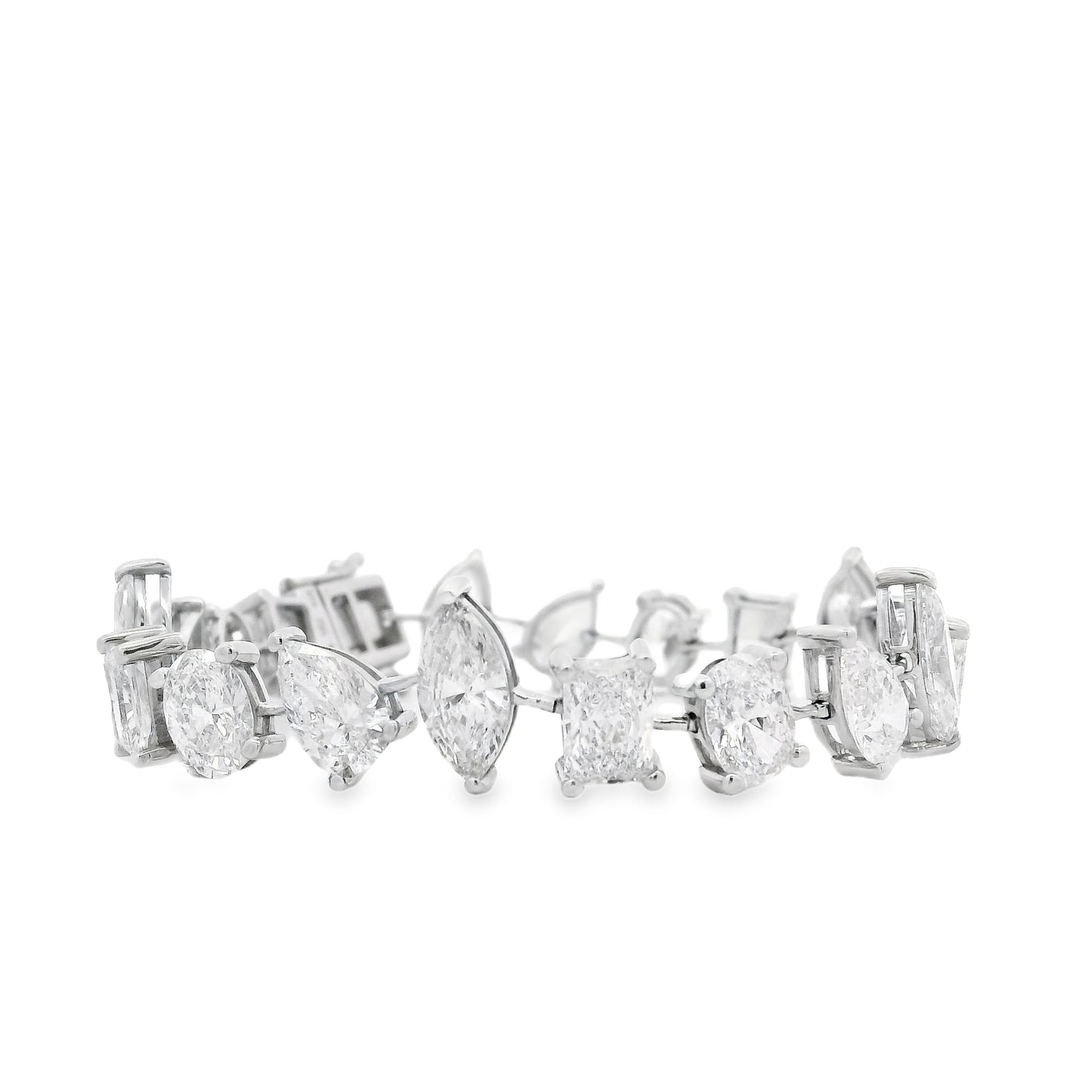 14k White Gold 22.86ctw Mixed Cut Lab Grown Diamond Bracelet — right three-quarter angle
