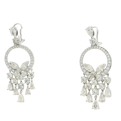 18k White Gold 13.35ctw Marquise, Pear & Round Brilliant Diamond Drop Earrings — right three-quarter angle