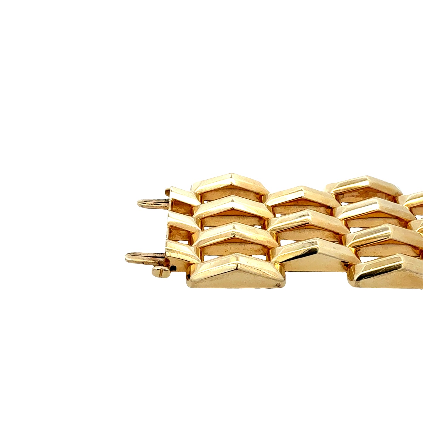 14k Yellow Gold Wide Multi-Row Brick Link Panel Bracelet — right three-quarter angle