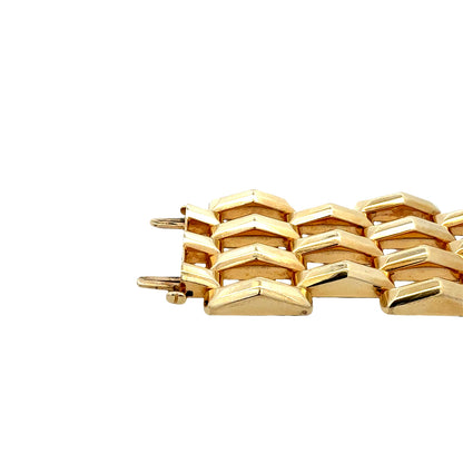 14k Yellow Gold Wide Multi-Row Brick Link Panel Bracelet — right three-quarter angle
